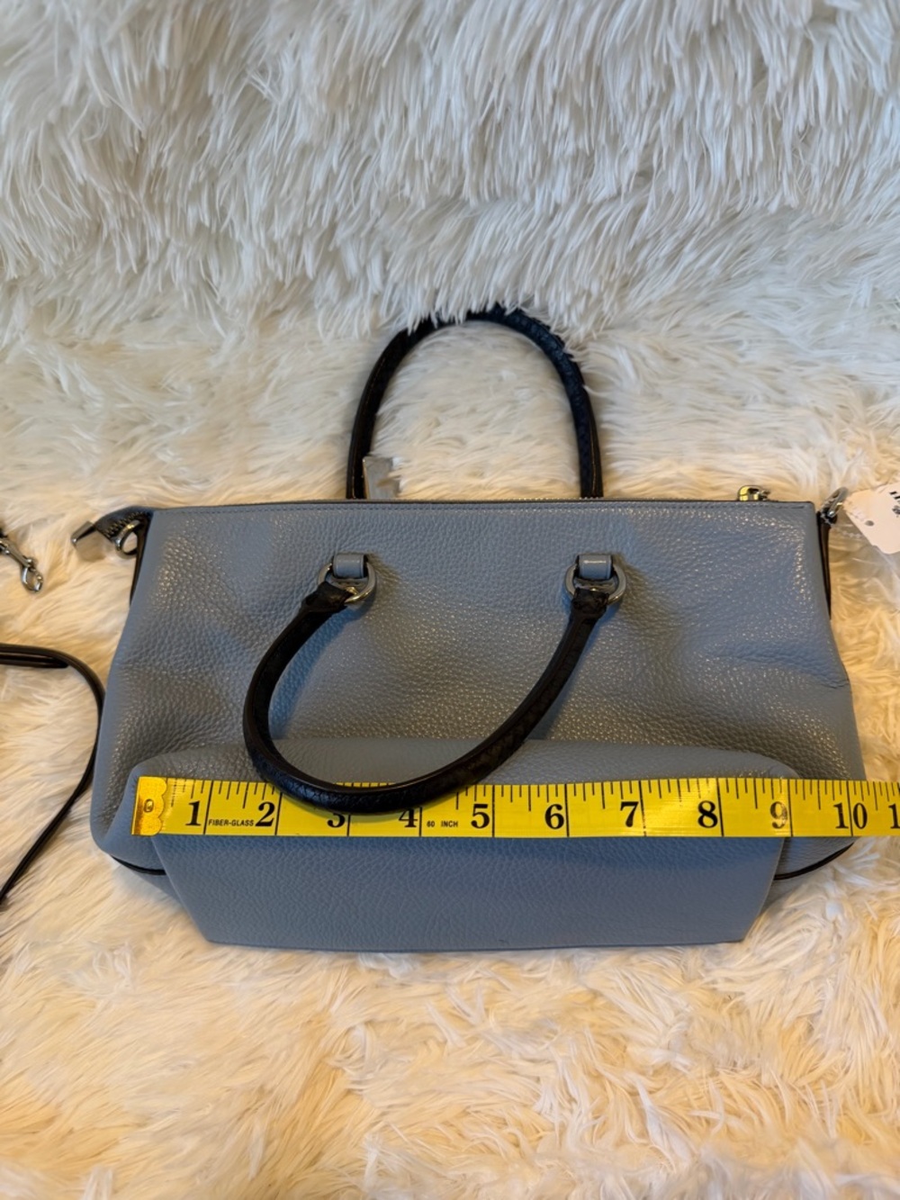 Coach Mini Emma Satchel Pebbled Leather in Dusty Blue with Exotic Handles - Picture 9 of 13